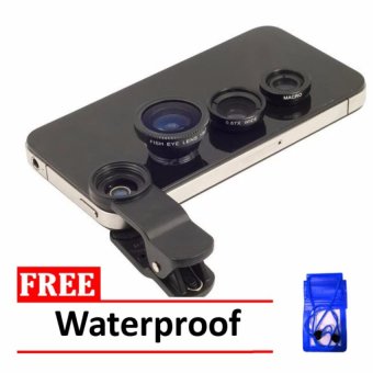 Universal Clip Lens Fish Eye 3in1 for Lenovo P1 - Hitam + Free Waterproof
