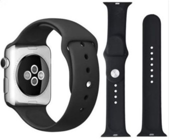 Olahraga gelang silikon untuk tali pengikat band Apple Watch iWatch 42 mm (Hitam)