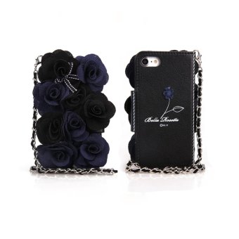 Lantoo Top Black Rose Cloth Flower Rosette Flip Wallet Leather Case For iPhone 7 Plus(5.5 inch) - intl