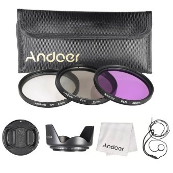 Andoer 52 mm saring kit (UV + CPL + FLD) + nilon membawa kantong/Cap/tutup lensa pemegang // kain pembersih lensa kap lensa
