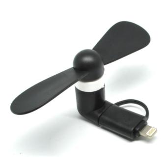 USB Lightning + Micro USB Port Mini Portable USB Fan for iPhone 5/6 - Hitam