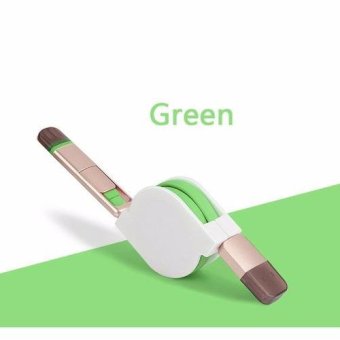 2 In 1 Retractable Usb Quality TPE Wire Connector USB Charge Sync Data Cable For IPhone & Micro For Samsung HTC (Green)
