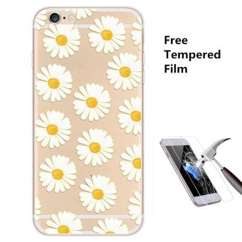 4ever 1pcs Transparent Silicone Soft TPU Phone Case with Screen Protective Tempered Glass Film for iPhone 7 Plus (Daisy) - intl