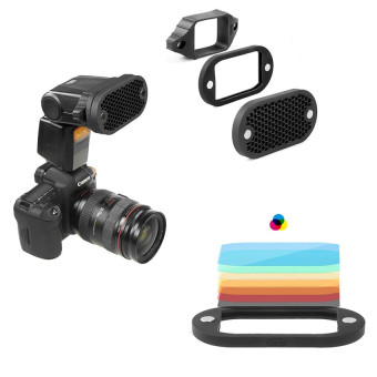 Lands 2 in 1 Universal Honeycomb Grid Set with 7 Color Gels for External Camera Flashes Speedlight Magnet Instant Attachment