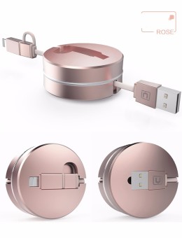 100cm 2 in 1 retractable USB charging Cable round box 8 pin Cable For iPhone 5s 6 6s plus micro for android Samsung S4 S5 Note 4（Rose gold) - Intl