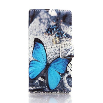 Moonmini PU Leather Flip Stand Case Cover for Huawei Ascend G620S - Blue Butterfly - intl