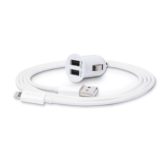 Capdase Car Charger Dual USB - Pico K2 + L Pin iPhone - iPad Cable - Putih