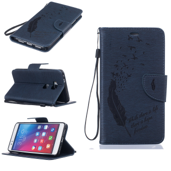 Birds Feather With Wallet Card Slots PU Leather Case Flip Stand Cover for Huawei Honor 5X / Huawei GR5 (5.5 inch) (Dark Blue) (Intl) - Intl