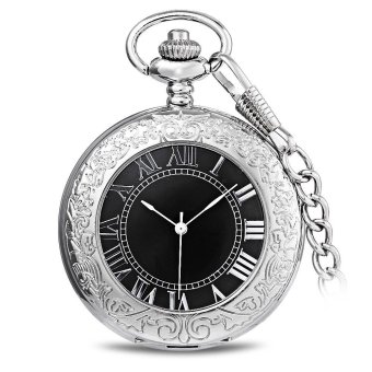 S&L PC31 Mechanical Hand Wind Pocket Watch Relief Pattern Transparent Front Cover Necklace Wristwatch (Black) - intl