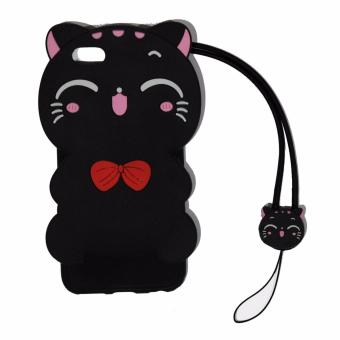 Cantiq Softcase Cat 3D For Apple iPhone 6 Ukuran 4.7 inch / 6G / 6S Silicone 3D Black Meow Party Cat Kitty + Necklace Kalung Kitty Silicone / Soft Case / Case Unik / Lucky Cat / Manekin Neko / Kucing Hoki - Hitam