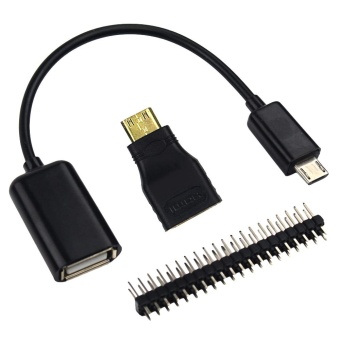Mini HDMI to HDMI Adapter with Micro USB to USB Female Cable and Male GPIO Header for Raspberry Pi Zero 1.3 Version and W Model - intl