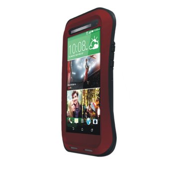 Shockproof Protective Skin Bumper Metal Waterproof Aluminum Glass Waist Case Cover for Htc One M8 (Red)