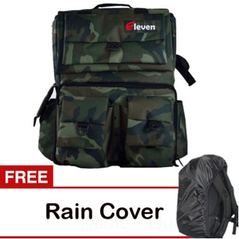 Eleven Tas Kamera Ransel Army - Hijau + Gratis Rain Cover