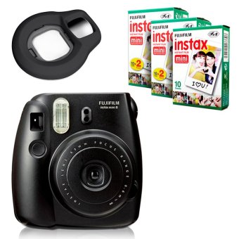 Fujifilm Instax Mini 8 Instant Camera (Black) + Fuji White Edge Instant 50 Film + Close-up Lens
