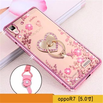 Flora Diamond Ring Holder Stand Silicon Case for Oppo R7 Flower Bling Soft TPU Clear Phone Back Cover - intl