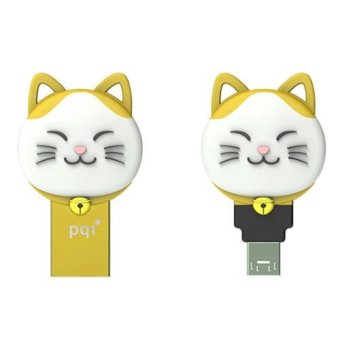 PQI Connect 303 Lucky Cat Flashdisk OTG Mobile Karakter Kucing - 32GB Yellow