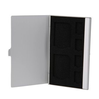 Monolayer Aluminum 2 SD+ 4TF Micro SD Cards Pin StorageBox Case Holder (Silver) - intl