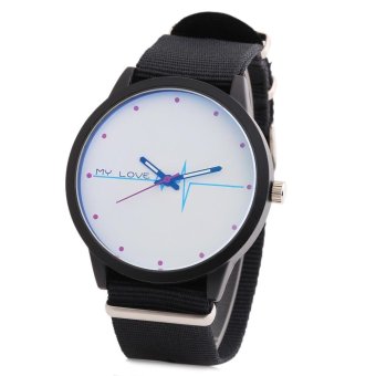 S&L Unisex Quartz Watch Detachable Canvas Strap Luminous Pointer Heartbeat Pattern Dial Wristwatch (Black) - intl