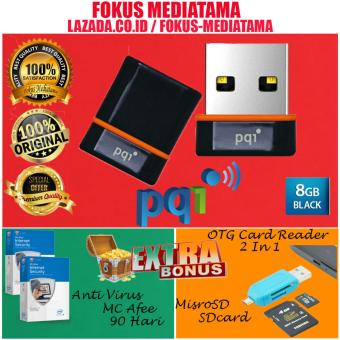 Pqi U601L Mini Flashdisk USB 8GB COB Waterproof & Shockproof + Gratis OTG Card Reader 2 In 1 & Anti Virus MC Afee 90 Hari