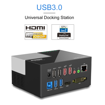 Wavlink USB 3.0 Dual Video Docking Station Plug and Play DisplayLink Share DVI 1080P HDMI USB Hub Quick Charging Gigabit LAN Mic Ports (Black)