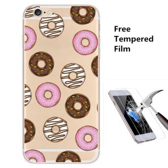 4ever 1pcs Transparent Silicone Soft TPU Phone Case with Screen Protective Tempered Glass Film for iPhone 6 Plus/6s Plus (Donuts) - intl