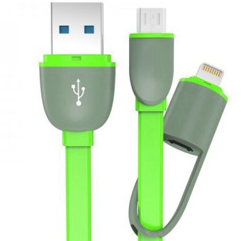 Magic 2 in 1 Duo Magic Cable Lightning and Micro USB Cable for Android / iOS - Round Split Back Model - Hijau