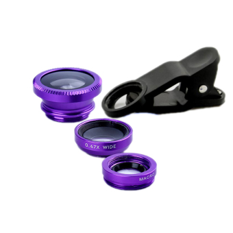 Fancyqube 3 In 1 Wide-angle Micro Macro Blue Purple Fish Eye Lens Detachable For Smartphone Camera Purple