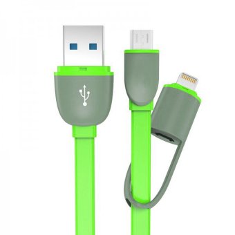 Titanium 2 in 1 Duo Magic Cable Lightning and Micro USB Cable for Android / iOS 8 - Round Split Back Model - Hijau