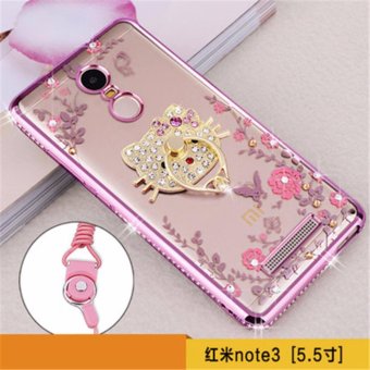 Flora Diamond Ring Holder Stand Silicon Case for Xiaomi Redmi Note 3 Flower Bling Soft TPU Clear Phone Back Cover - intl