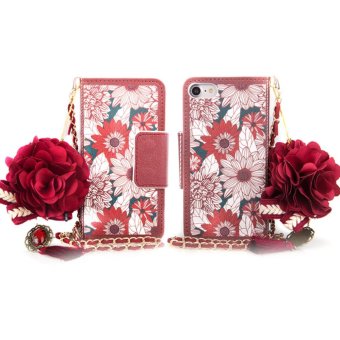 Lantoo Luxury Sun Flower Flip Wallet Handbag Leather Case For APPLE iPhone 6/6s(4.7 inch)-Red - intl