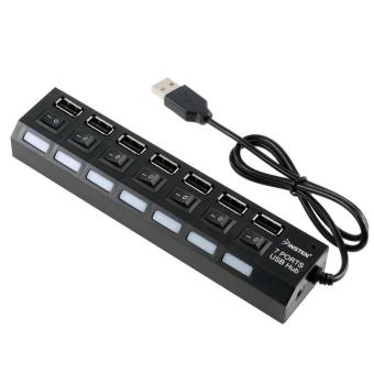 USB HUB 7 Port With Blue Led Power Switch High Speed Up to 480Mbps - Hitam