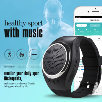Kisnow Bluetooth 4.0 Multi-functional Sound Watch Style Music Smart Bracelet Mobile U Disk Sports Portable Speakers(Color:Black) - intl