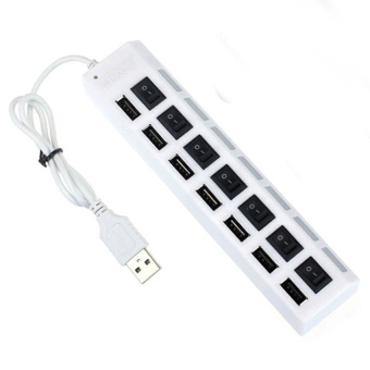 USB HUB 7 Port With Blue Led Power Switch High Speed Up to 480Mbps - Putih