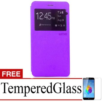 Ume Flip Cover for Oppo R7 Lite - Ungu + Gratis Tempered Glass