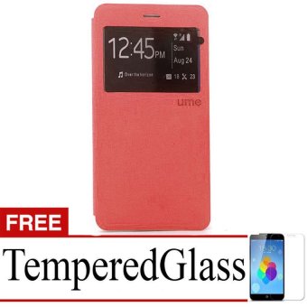 Ume Flip Cover Oppo R7 Lite - Merah + Gratis Tempered Glass