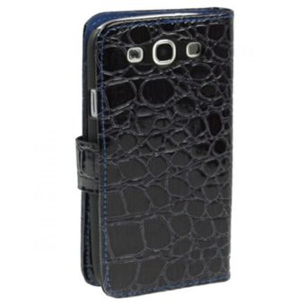 Crocodile Texture Flip Leather Case with Credit Card Slot & Holder for Samsung Galaxy SIII / i9300 - Hitam