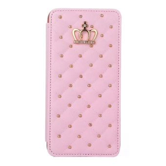 Cocotina 4.7'' Metal Rivet Bling Crown Faux Leather Wallet Case Cover For iPhone 6 / 6s – Pink
