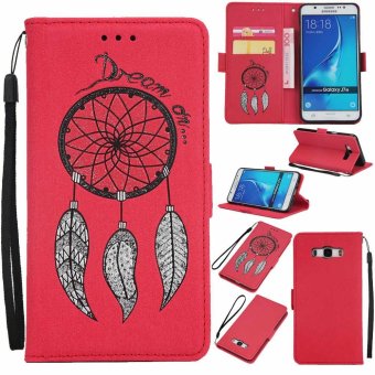 Premium Embossed Wind Chimes PU Leather Wallet Folio Flip Cases with Detachable Wrist Strap Card Slots Kickstand Function Cover Case for Samsung Galaxy J710 / J7 2016 - intl