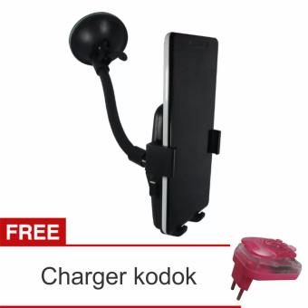Lanjarjaya Handphone Car Holder Long + Charger Kodok(Hitam)
