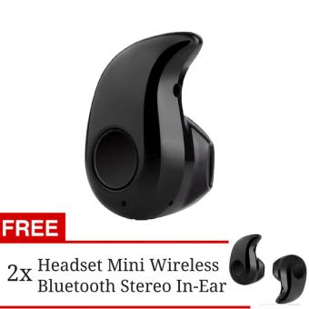 Headset Mini Wireless Bluetooth Stereo In-Ear Earphone Headset For Smartphone Android & iOS - Hitam + Gratis 2 Headset Bluetooth Mini