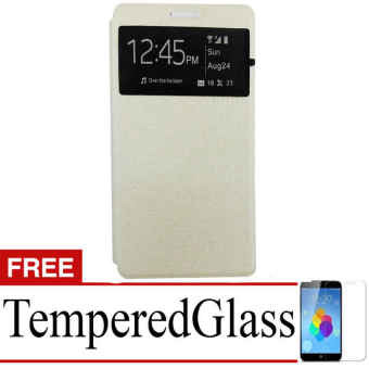 Ume Flip Cover for Oppo R7 Lite - Silver + Gratis Tempered Glass