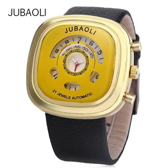 S&L JUBAOLI 1130 Male Quartz Watch Creative Square Dial Rotatable Numerals Scale Wristwatch (Yellow) - intl