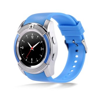 JUSHENG V8 Wireless Smart watch Touch Screen Smart Bracelet Clock With Sim Tf Card Slot Bluetooth Connectivity For Apple Iphone Android Phone Smartwatch-Blue - intl