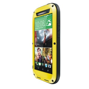 Skin Dirtproof Snow Metal Protective Glass Waterproof Shockproof Case Cover for Htc One M8 (Yellow)