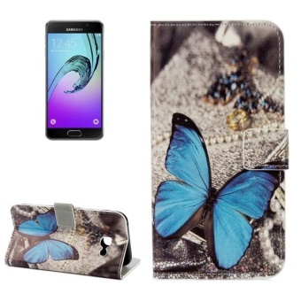 For Samsung Galaxy J5 Prime Blue Butterfly Pattern Horizontal Flip Leather Case With Holder and Card Slots and Wallet - intl