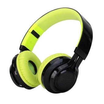 Fashion Bluetooth Wireless Foldable Led Headphones WithMicophoneSuper Bass Sports Stereo Headset With FM Radio TF Card -Green(Black) - Int'l - intl
