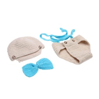 Baby Infant Bow Tie Suspender Hat Suit Crochet Knitting Costume Soft Adorable Clothes Photo Photography Props for 0-6 Month Newborn - intl