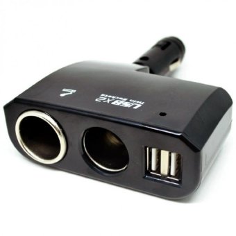 Car Charger Cigarette Lighter Splitter 2 Socket with 2 USB 5V 2.1A - Black