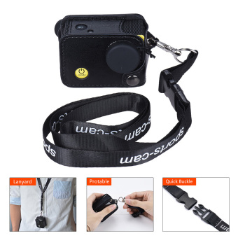 Andoer klip-di hitam olahraga Protecive membawa tas kamera yang tergantung dengan leher tali-temali kapal dan lensa Cap untuk Andoer Q3H/Q3 atau ukuran yang sama aksi Cam - Internasional