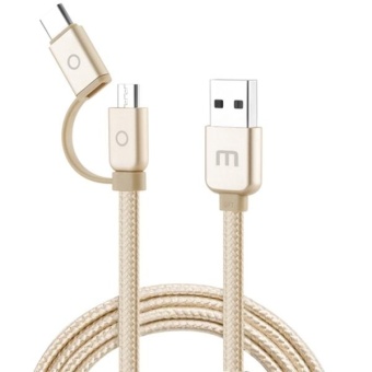 Meizu 1m 2 In 1 Noodle Weave Style Metal Head 5V 2.0A Type-C + Micro USB To USB 2.0 Data Sync Charging Cable For New MacBook Air 12 Inch, Xiaomi, Meizu, Nokia, Google, OnePlus And Other Devices With Type-C Or Micro USB Port(Gold) - intl